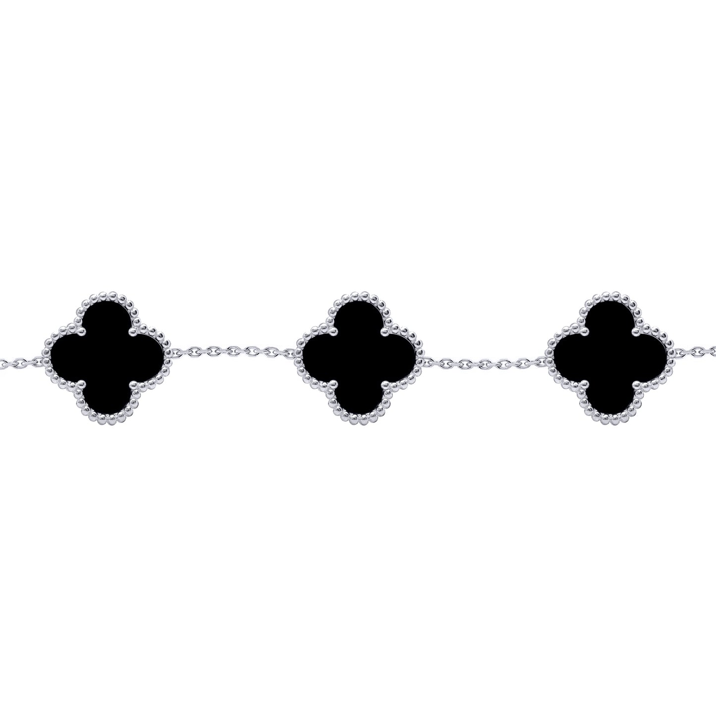Silver  Black Clover Onyx Lucky Charm 5 Bracelet 7-8.5" - ABB253