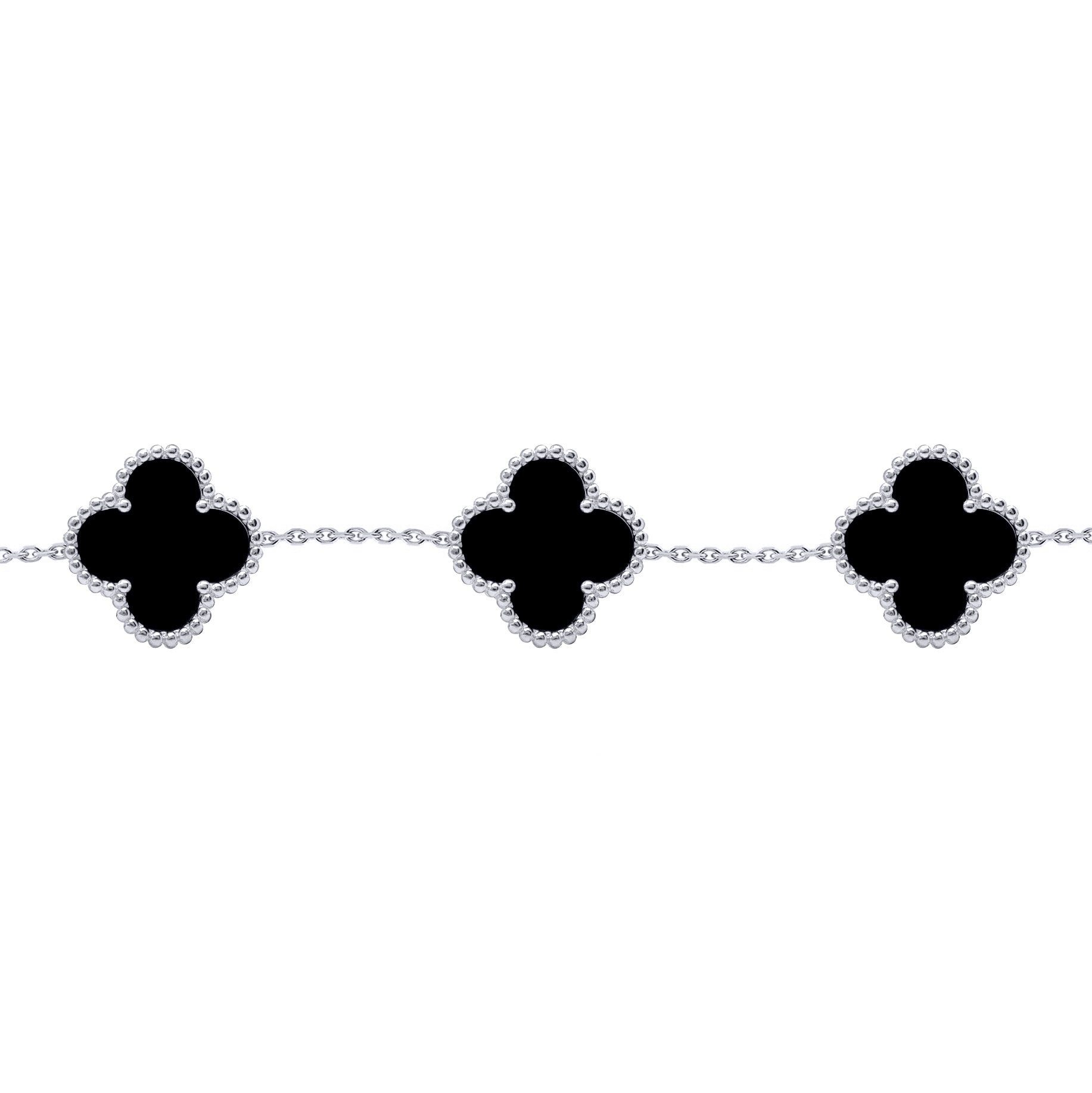 Silver  Black Clover Onyx Lucky Charm 5 Bracelet 7-8.5" - ABB253