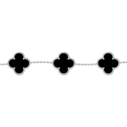 Silver  Black Clover Onyx Lucky Charm 5 Bracelet 7-8.5" - ABB253