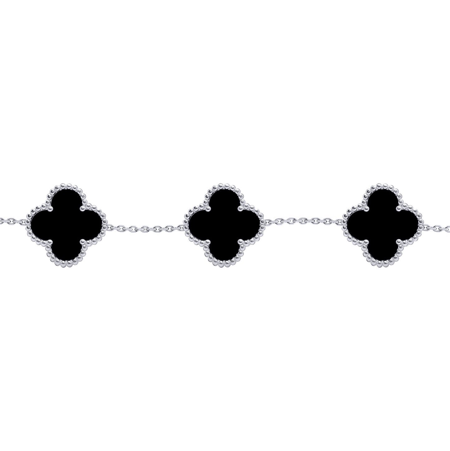 Silver  Black Clover Onyx Lucky Charm 5 Bracelet 7-8.5" - ABB253