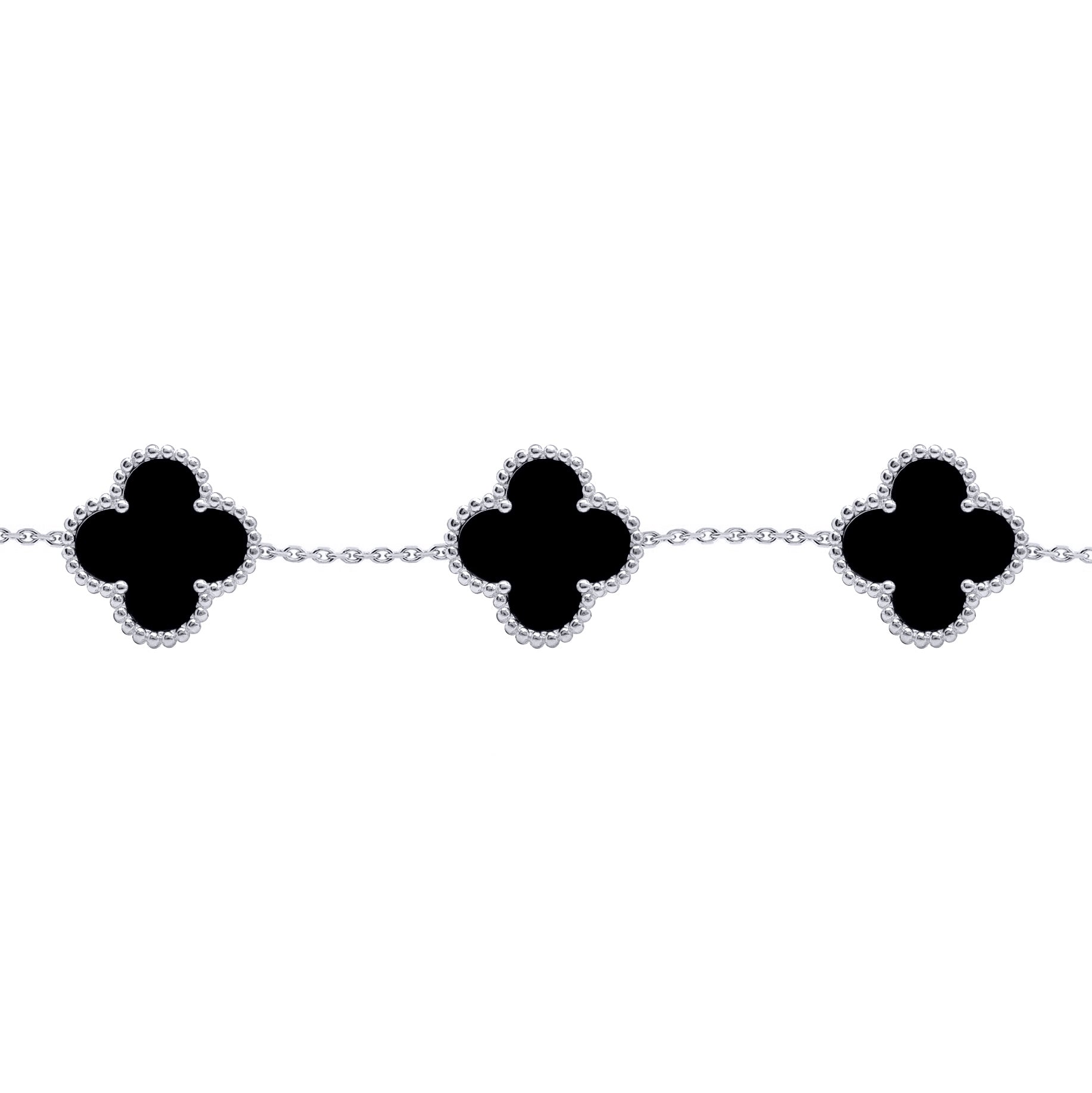 Silver  Black Clover Onyx Lucky Charm 5 Bracelet 7-8.5" - ABB253