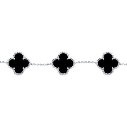 Silver  Black Clover Onyx Lucky Charm 5 Bracelet 7-8.5" - ABB253