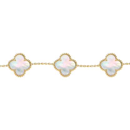 Gold-plated Silver  Clover Mother of Pearl Charm 5 Bracelet 7-8.5" - ABB254-GP