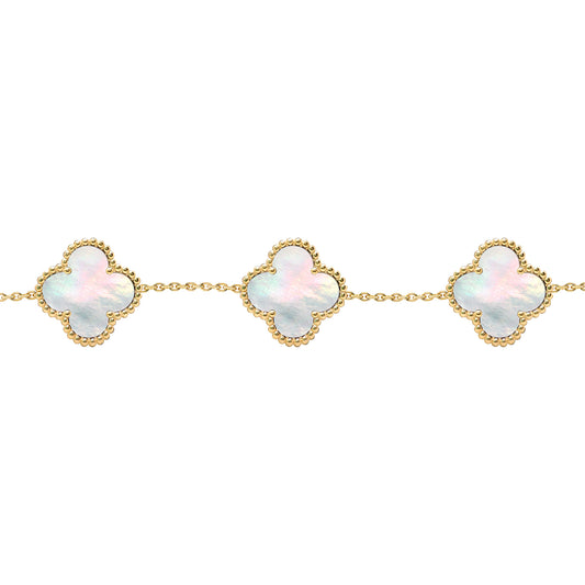 Gold-plated Silver  Clover Mother of Pearl Charm 5 Bracelet 7-8.5" - ABB254-GP