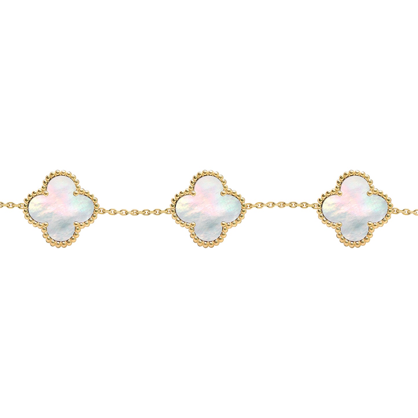 Gold-plated Silver  Clover Mother of Pearl Charm 5 Bracelet 7-8.5" - ABB254-GP