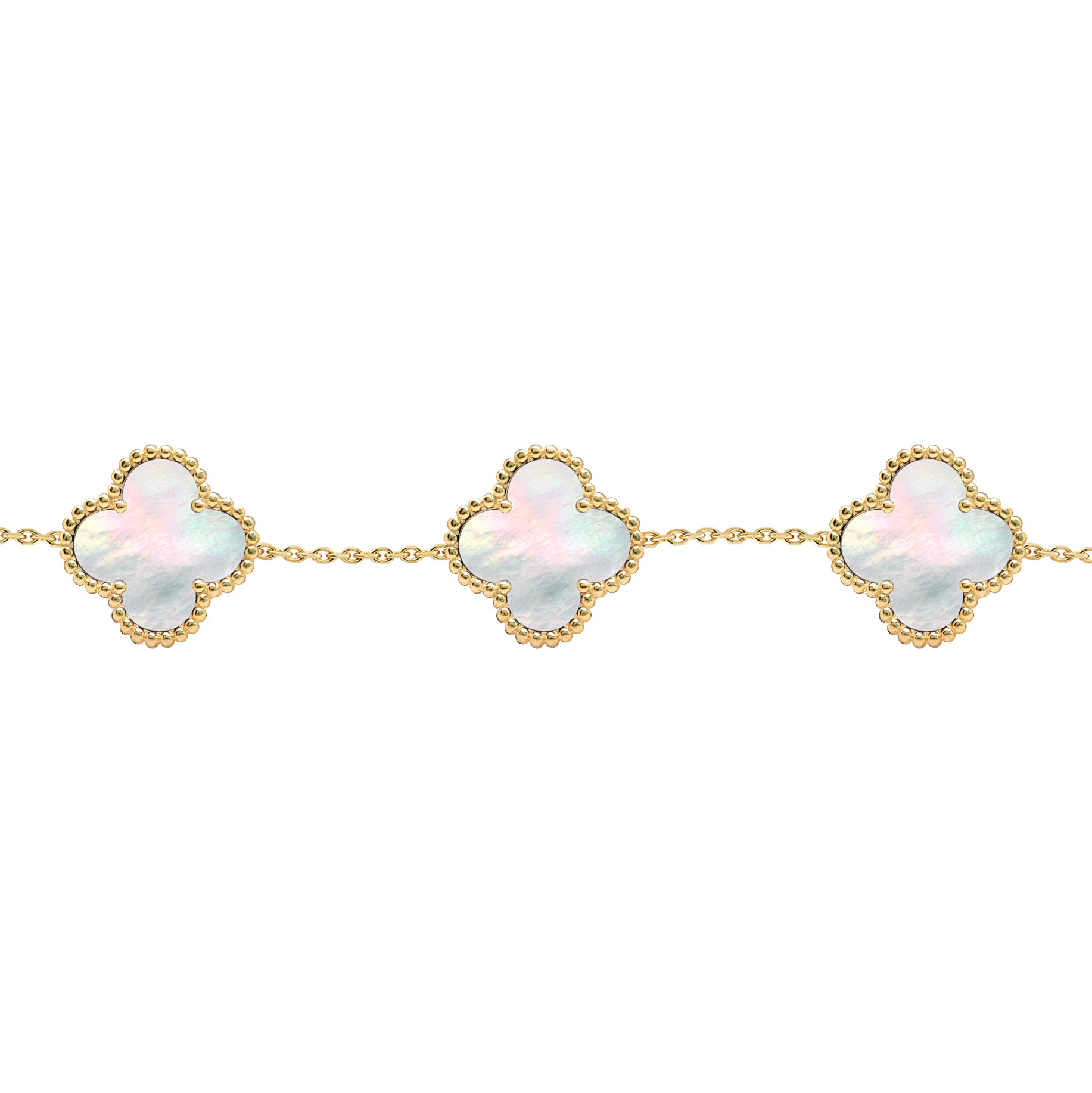 Gold-plated Silver  Clover Mother of Pearl Charm 5 Bracelet 7-8.5" - ABB254-GP