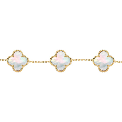 Gold-plated Silver  Clover Mother of Pearl Charm 5 Bracelet 7-8.5" - ABB254-GP
