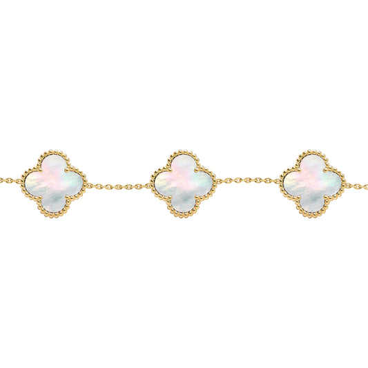 Gold-plated Silver  Clover Mother of Pearl Charm 5 Bracelet 7-8.5" - ABB254-GP