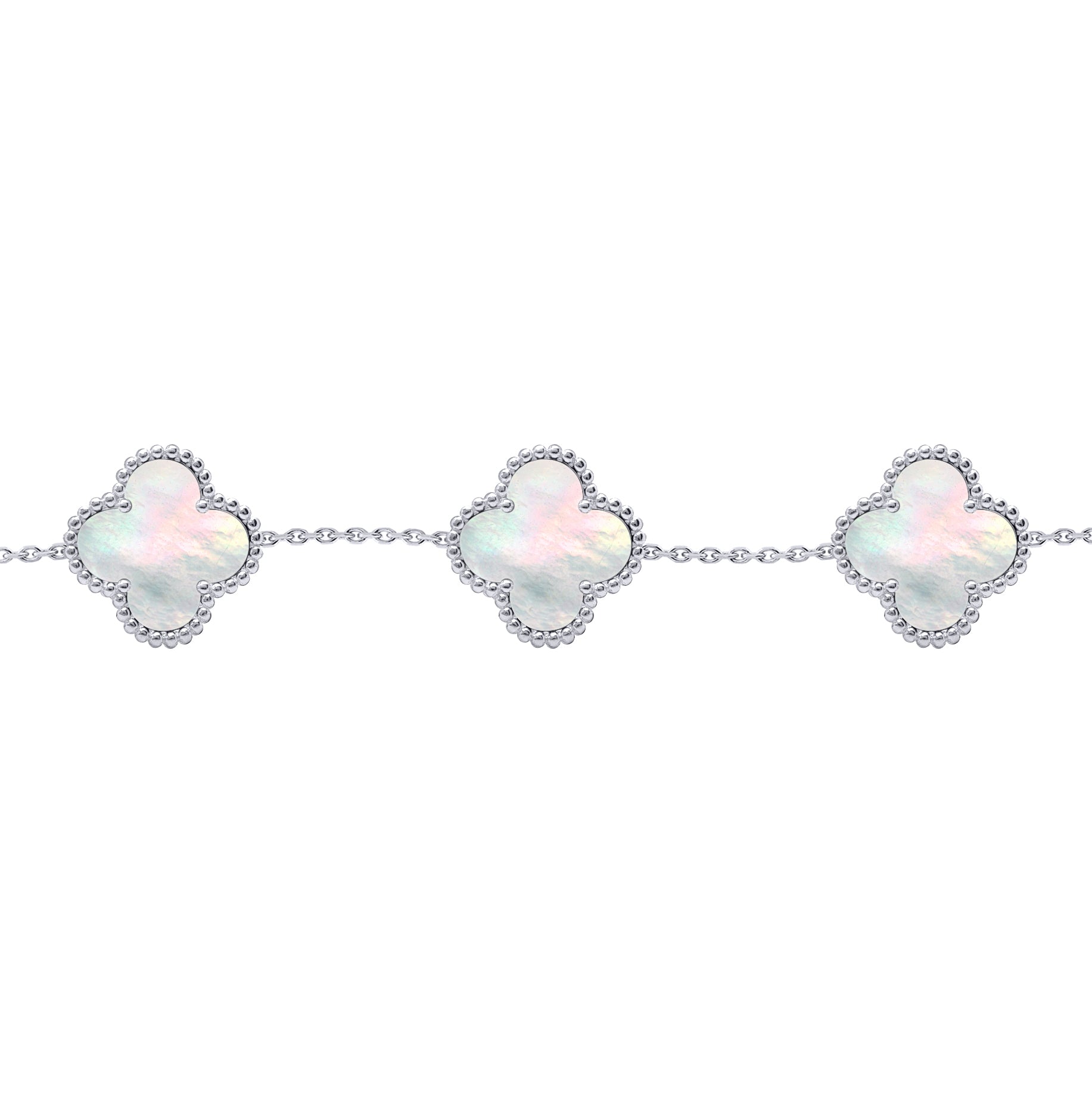 Silver  Clover Mother of Pearl Lucky Charm 5 Bracelet 7-8.5" - ABB254