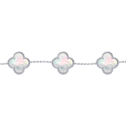 Silver  Clover Mother of Pearl Lucky Charm 5 Bracelet 7-8.5" - ABB254