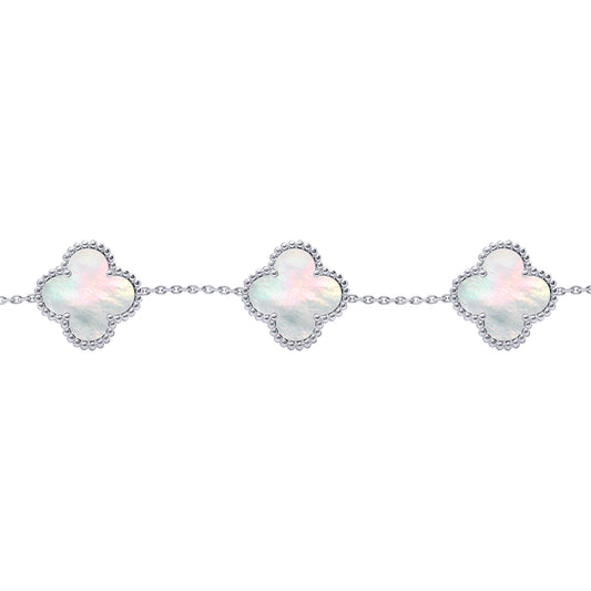 Silver  Clover Mother of Pearl Lucky Charm 5 Bracelet 7-8.5" - ABB254
