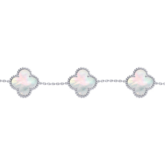 Silver  Clover Mother of Pearl Lucky Charm 5 Bracelet 7-8.5" - ABB254