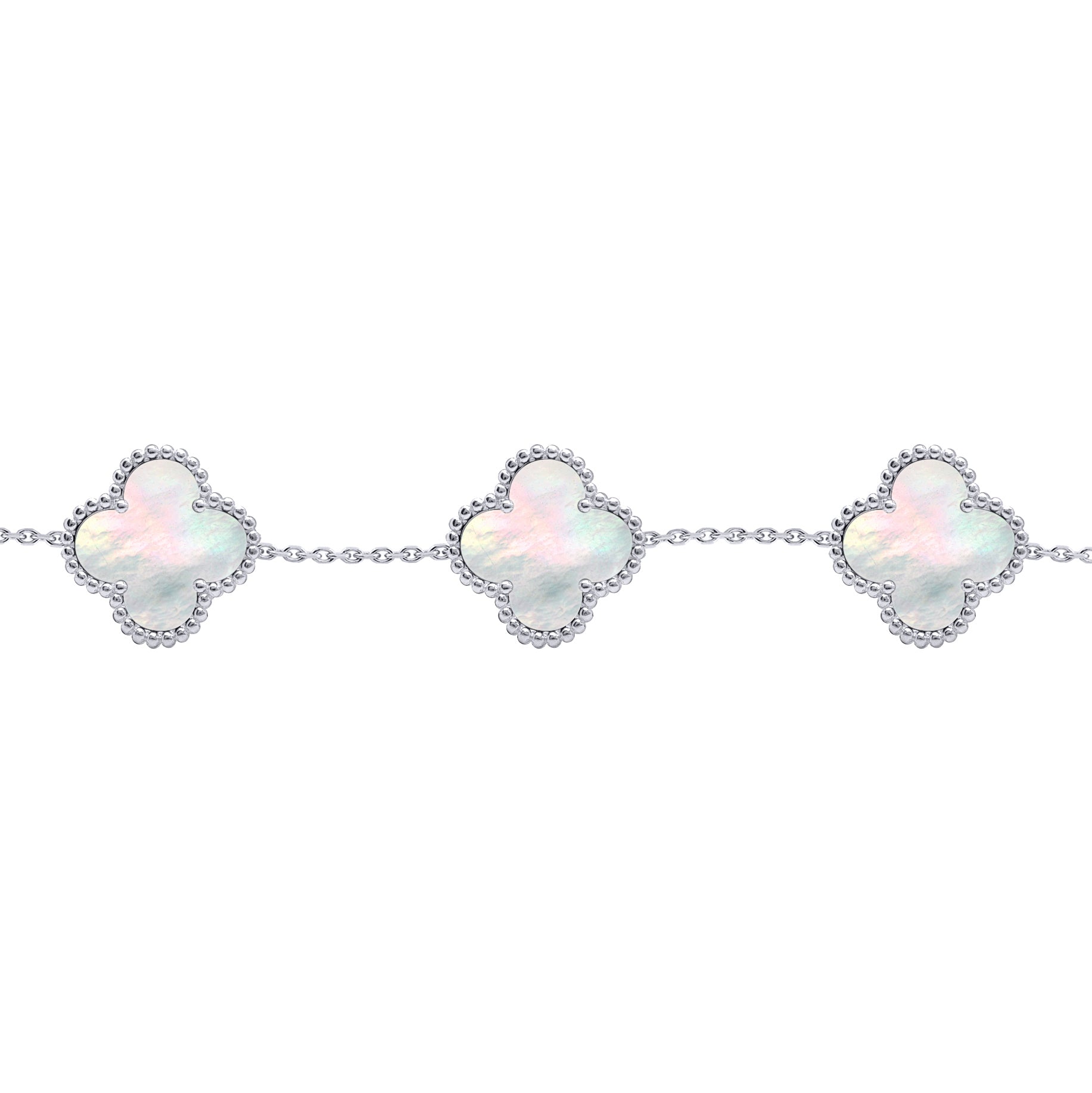 Silver  Clover Mother of Pearl Lucky Charm 5 Bracelet 7-8.5" - ABB254