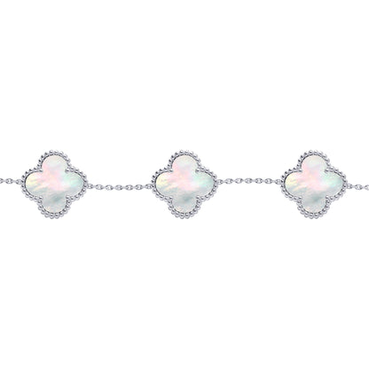 Silver  Clover Mother of Pearl Lucky Charm 5 Bracelet 7-8.5" - ABB254