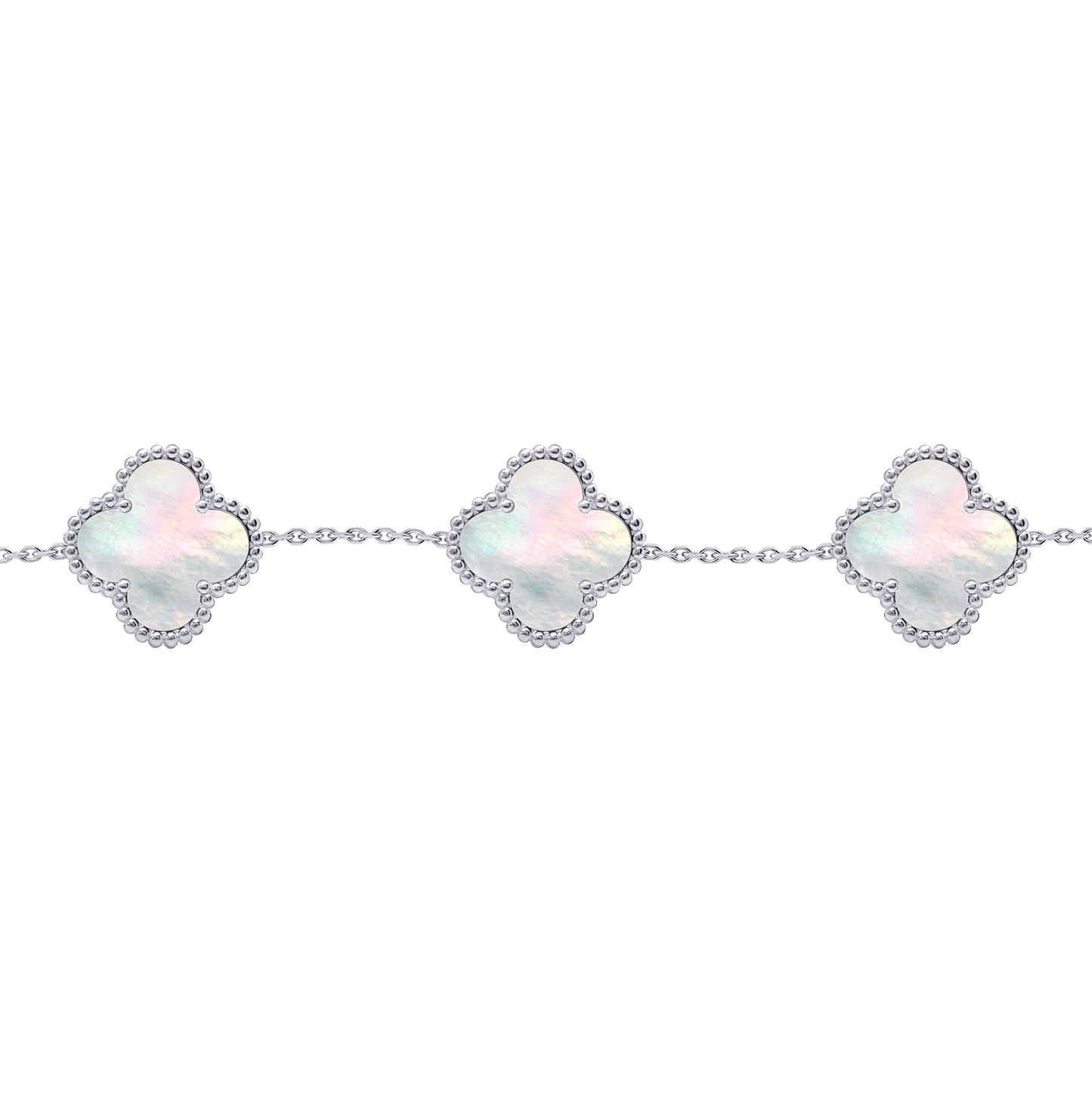 Silver  Clover Mother of Pearl Lucky Charm 5 Bracelet 7-8.5" - ABB254