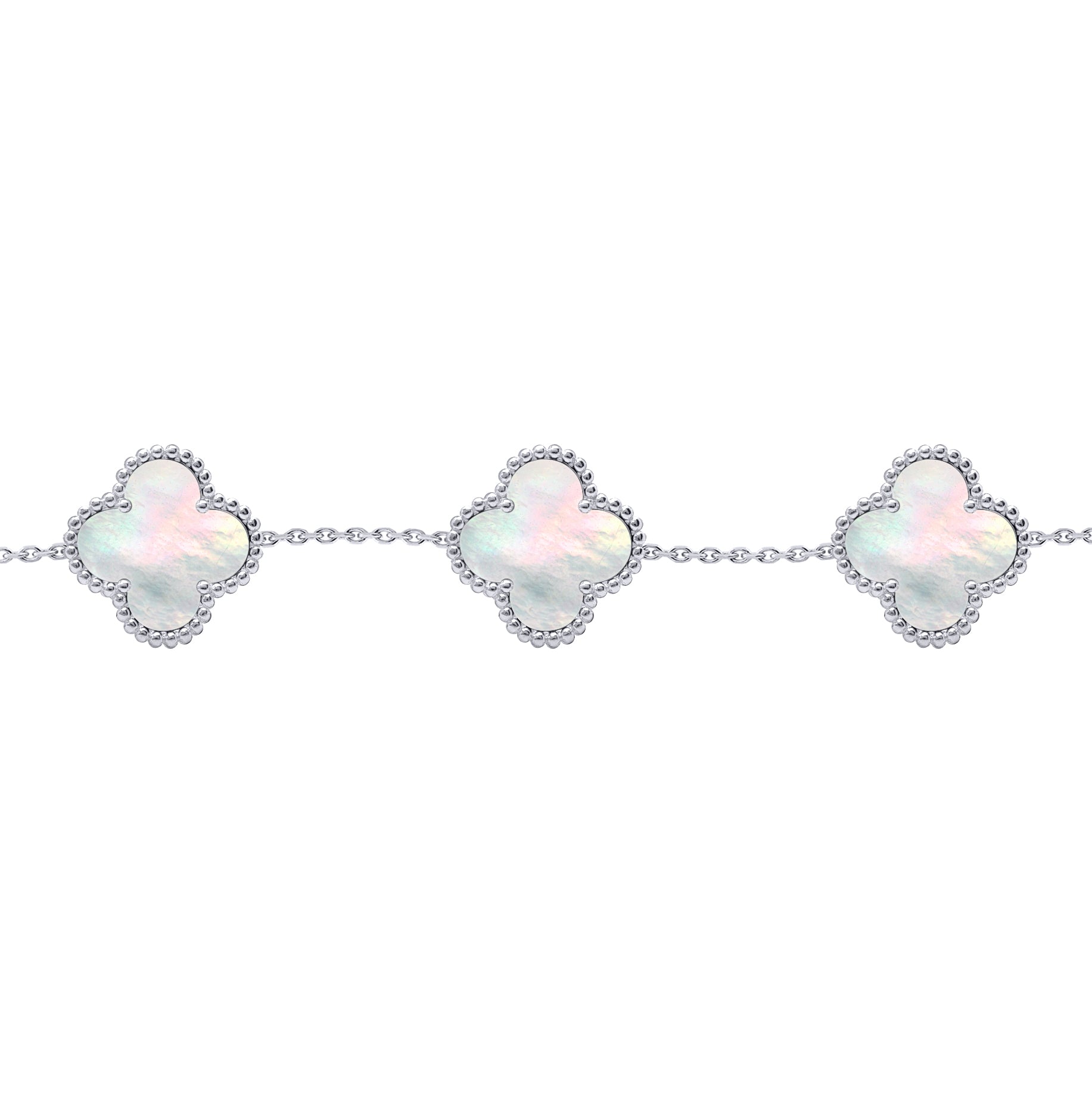 Silver  Clover Mother of Pearl Lucky Charm 5 Bracelet 7-8.5" - ABB254