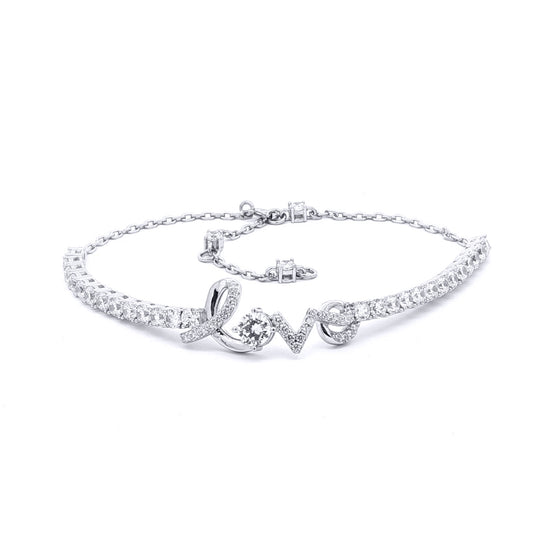 Silver CZ Pave "LOVE" Script Tennis Bracelet 19-23cm 7.5-9" - ABB255