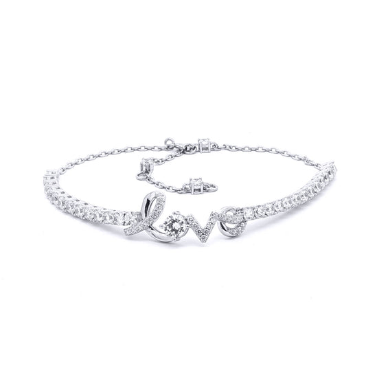 Silver  CZ Pave "LOVE" Script Tennis Bracelet 19-23cm 7.5-9" - ABB255