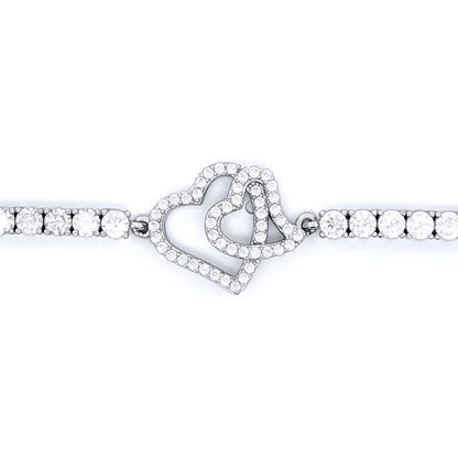 Silver  CZ Iced Pave Double Heart CZ Tennis Bracelet 17.5cm 7" - ABB256