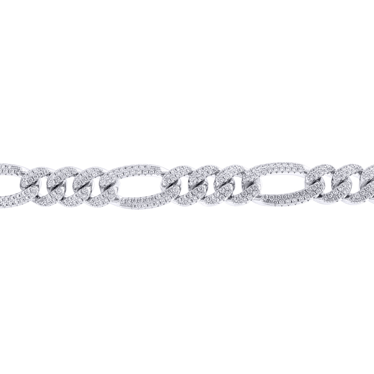 Silver  Iced CZ 3+1 Figaro Chain Bracelet 10mm 8.5" 22cm - ABB257