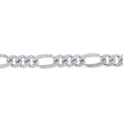 Silver  Iced CZ 3+1 Figaro Chain Bracelet 10mm 8.5" 22cm - ABB257