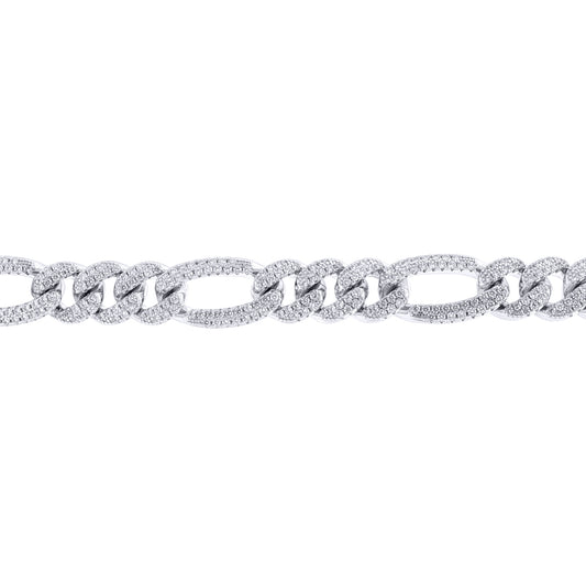Silver  Iced CZ 3+1 Figaro Chain Bracelet 10mm 8.5" 22cm - ABB257