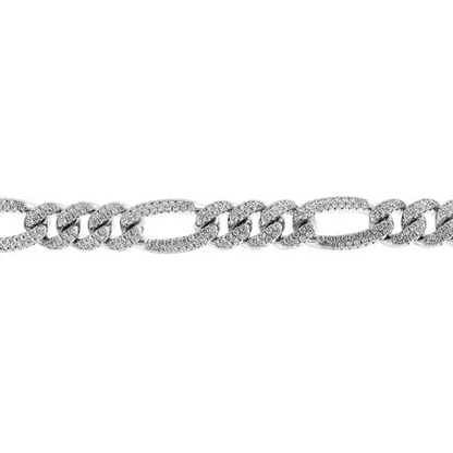 Silver  Iced CZ 3+1 Figaro Chain Necklace 10mm 20-24" 50-60cm - ABB257