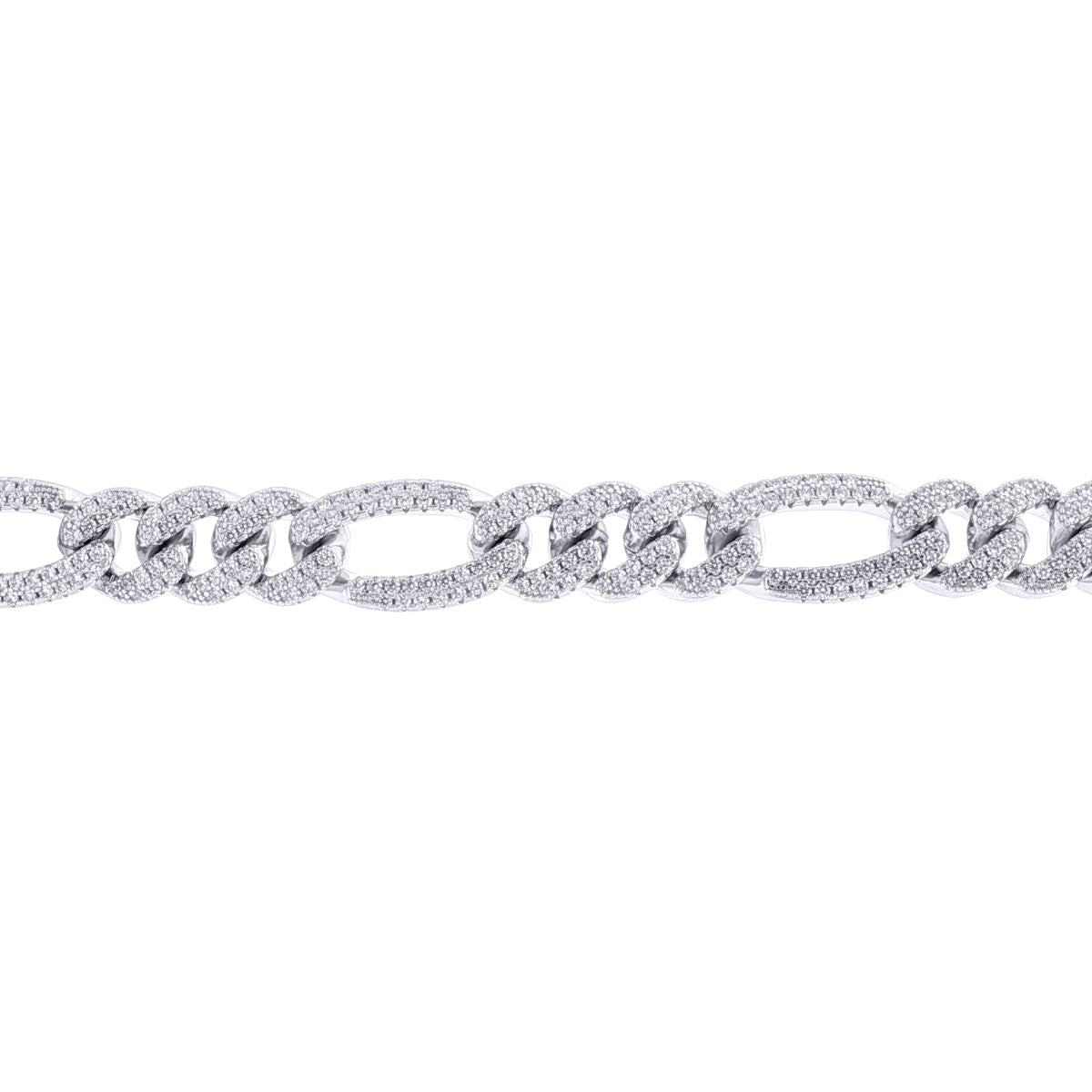 Silver  Iced CZ 3+1 Figaro Chain Necklace 10mm 20-24" 50-60cm - ABB257