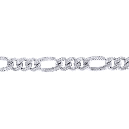 Silver  Iced CZ 3+1 Figaro Chain Necklace 10mm 20-24" 50-60cm - ABB257