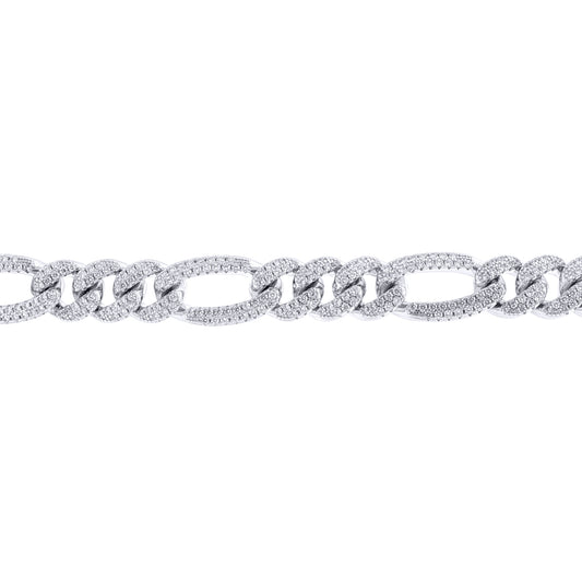 Silver  Iced CZ 3+1 Figaro Chain Necklace 10mm 20-24" 50-60cm - ABB257