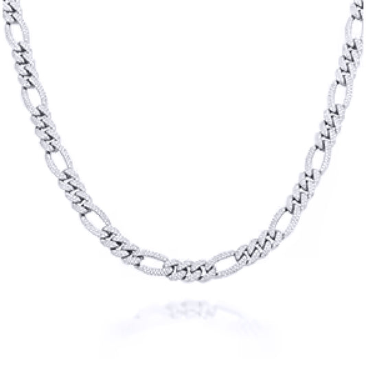Silver  Iced CZ 3+1 Figaro Chain Necklace 10mm 20-24" 50-60cm - ABB257