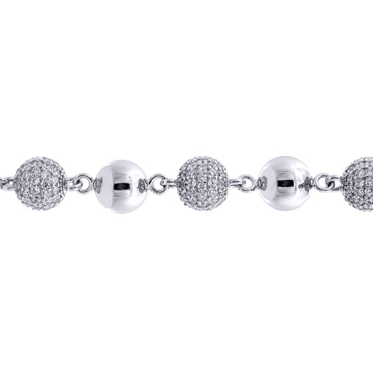 Silver  CZ Pave Disco Ball Bead Bracelet 10mm 8" 20.5cm - ABB258