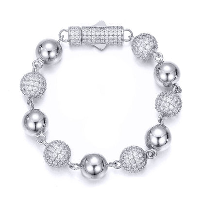 Silver  CZ Pave Disco Ball Bead Bracelet 10mm 8" 20.5cm - ABB258