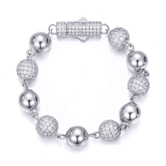 Silver  CZ Pave Disco Ball Bead Bracelet 10mm 8" 20.5cm - ABB258