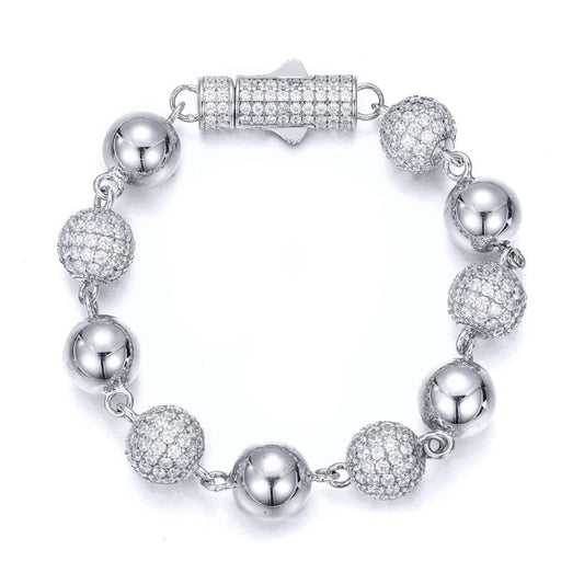 Silver  CZ Pave Disco Ball Bead Bracelet 10mm 8" 20.5cm - ABB258