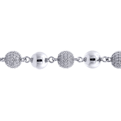 Silver  CZ Pave Disco Ball Bead Necklace 10mm 20-24" 50-60cm - ABB258