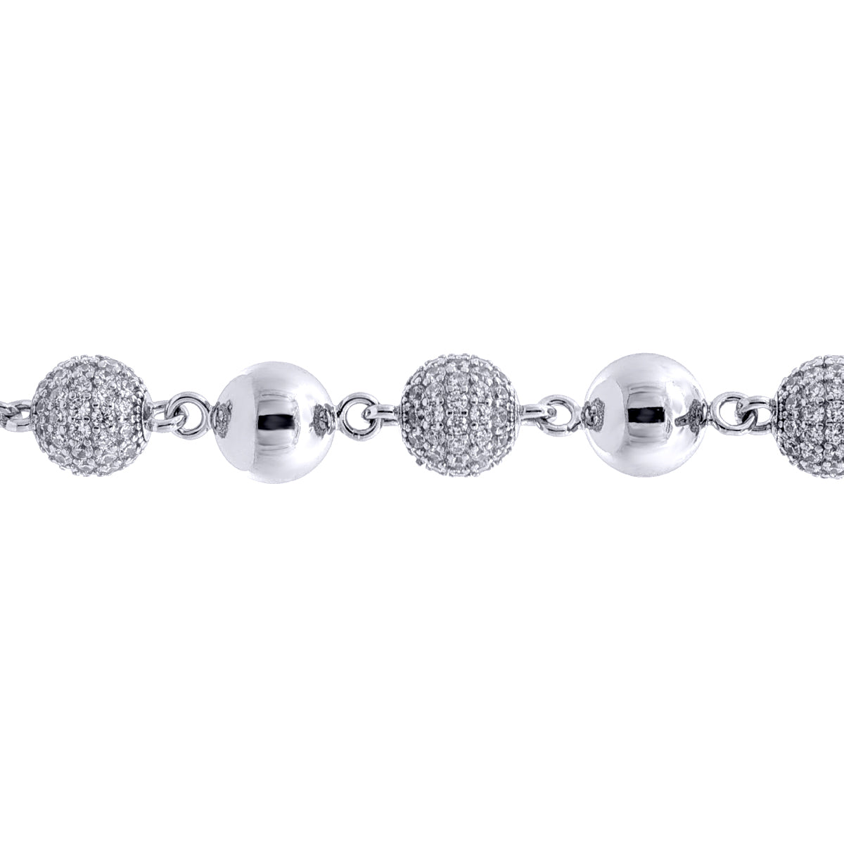 Silver  CZ Pave Disco Ball Bead Necklace 10mm 20-24" 50-60cm - ABB258