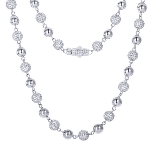 Silver  CZ Pave Disco Ball Bead Necklace 10mm 20-24" 50-60cm - ABB258