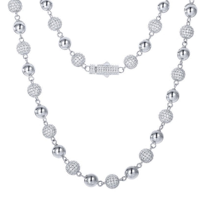 Silver  CZ Pave Disco Ball Bead Necklace 10mm 20-24" 50-60cm - ABB258