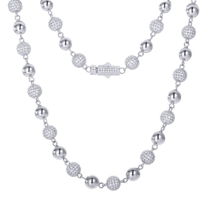 Silver  CZ Pave Disco Ball Bead Necklace 10mm 20-24" 50-60cm - ABB258