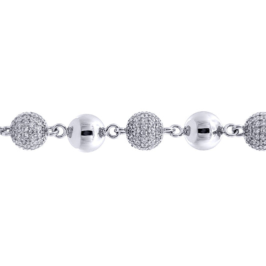 Silver CZ Pave Disco Ball Bead Necklace 10mm 20-24" 50-60cm - ABB258