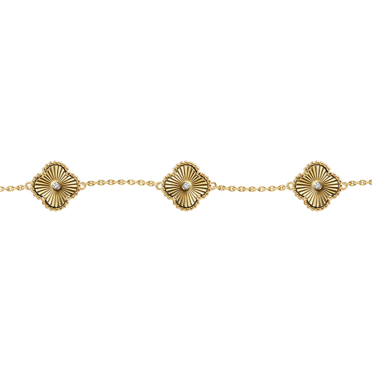Gold-plated Silver  CZ Fluted Charm 5 Station Charm Bracelet 7-8" - ABB259-GP
