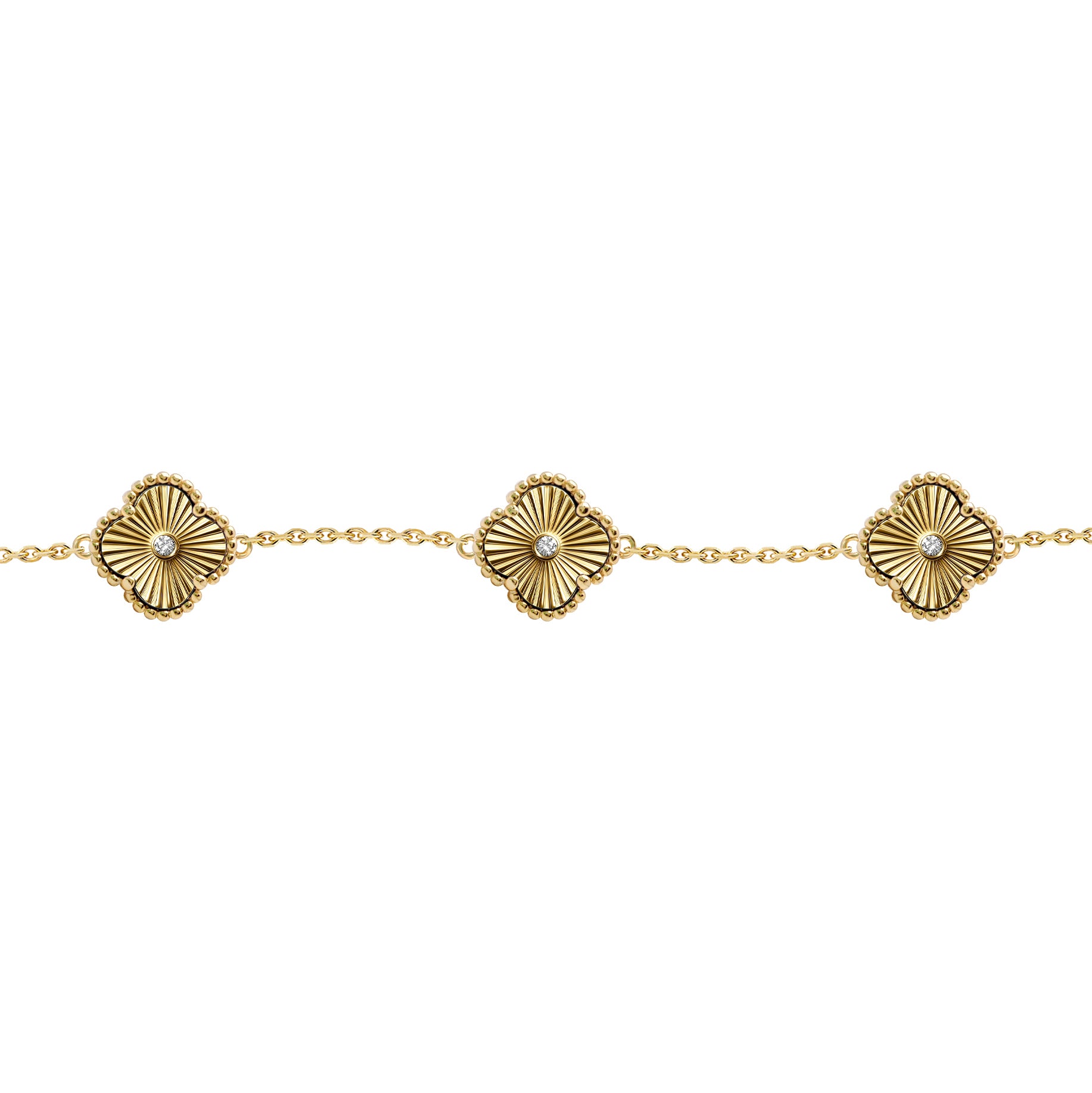 Gold-plated Silver  CZ Fluted Charm 5 Station Charm Bracelet 7-8" - ABB259-GP