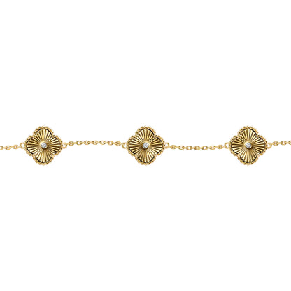 Gold-plated Silver  CZ Fluted Charm 5 Station Charm Bracelet 7-8" - ABB259-GP