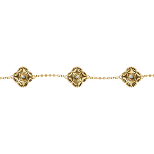 Gold-plated Silver  CZ Fluted Charm 5 Station Charm Bracelet 7-8" - ABB259-GP