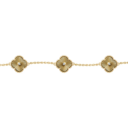 Gold-plated Silver  CZ Fluted Clover 5 Station Charm Bracelet 7-8" - ABB259-GP