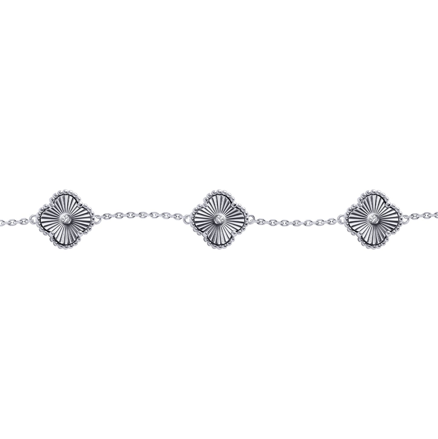 Silver  CZ Fluted Charm 5 Station Adjustable Charm Bracelet 7-8" - ABB259