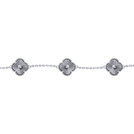 Silver  CZ Fluted Charm 5 Station Adjustable Charm Bracelet 7-8" - ABB259