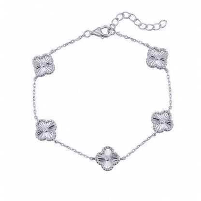 Silver  CZ Fluted Charm 5 Station Adjustable Charm Bracelet 7-8" - ABB259