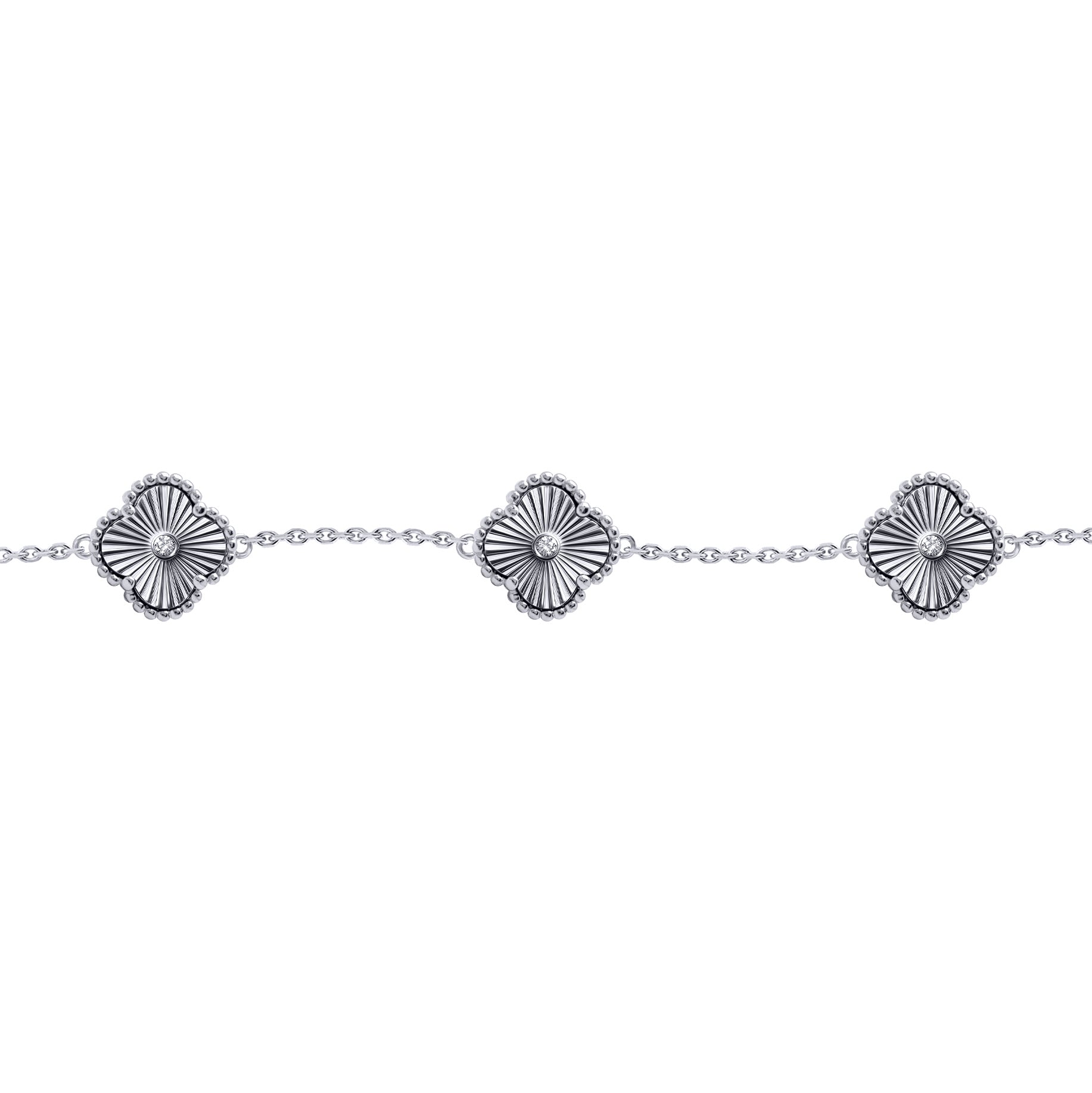 Silver  CZ Fluted Clover 5 Station Adjustable Charm Bracelet 7-8" - ABB259